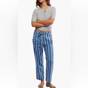 🆕NWT- Free People Marielle Stripe Cotton Drawstring Pants- SAPPHIRE COMBO SMALL